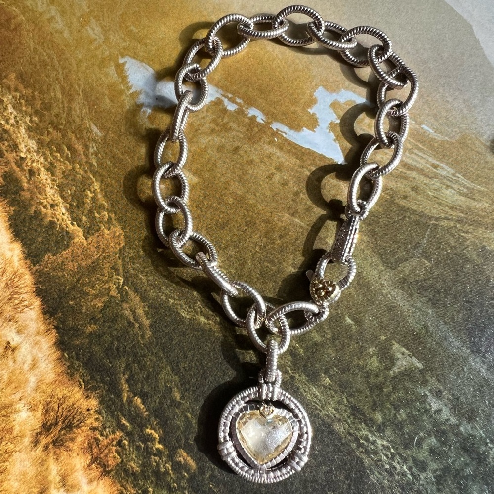 Judith Ripka Yellow Topaz Heart Charm Bracelet